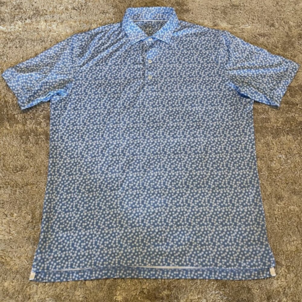 Johnnie O Polo Shirt Mens Large Blue Geometric Performance Golf Casual